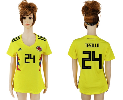 Women's Colombia #24 Tesillo Home Soccer Country Jersey - Click Image to Close